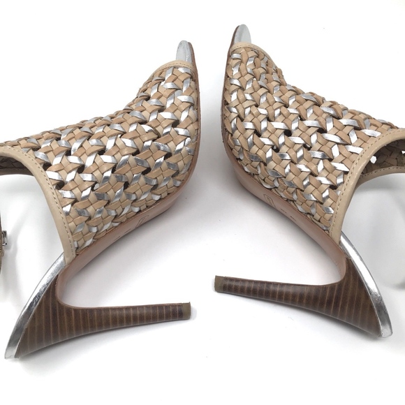 Coach Beige Silver Leather Woven Leela Heels - Picture 7 of 8